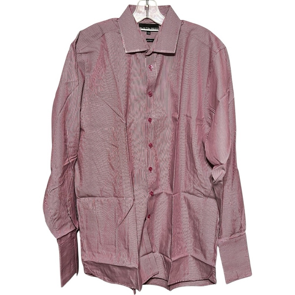 Austin Reed Striped Long Sleeve Button Up Oxford Shirt French Cuffs 17R Magenta